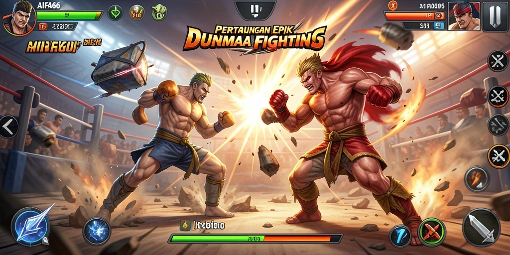 Screenshot AIFA66 menunjukkan momen seru dalam pertarungan Fighting.