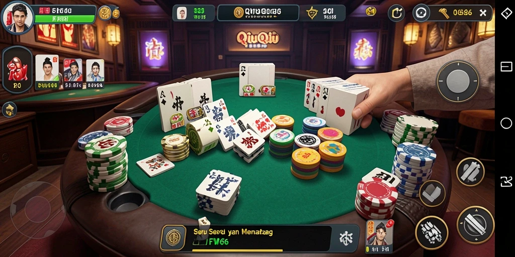 Screenshot gameplay FW66 menampilkan keseruan bermain QiuQiu.