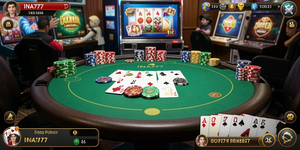 Screenshot gameplay INA777 menunjukkan aksi poker yang mendebarkan.