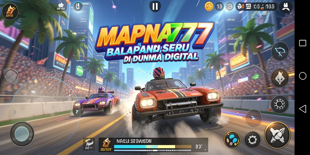 Tangkapan layar menunjukkan aksi balapan intens di MAPNA777.