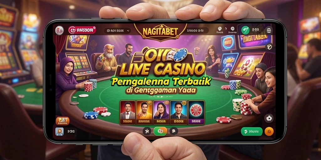 Tangkapan layar gameplay NAGITABET menampilkan dealer live dan interaksi pemain.