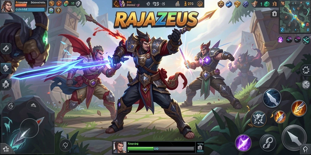 Tampilan gameplay seru saat pertarungan tim di RAJAZEUS.