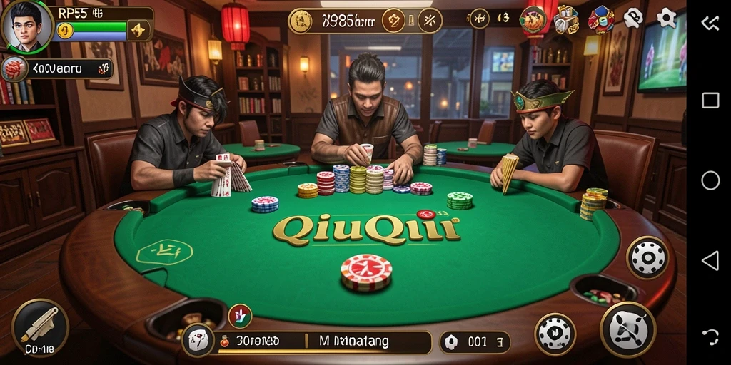 Screenshot gameplay RP55 menunjukkan momen seru di permainan QiuQiu.